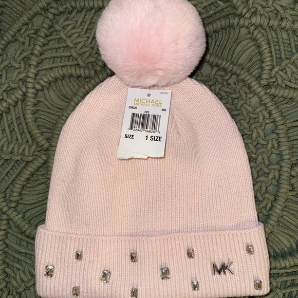 Michael Kors Accessories - Michael Kors Light Pink Beanie with Pom Pom